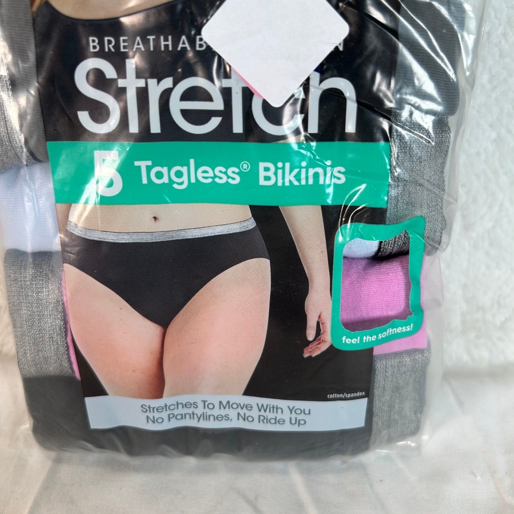 10 Pairs Womens Stretch 5 Tagless Bikinis Size 12/4X Black White Pink Blue - Picture 3 of 6